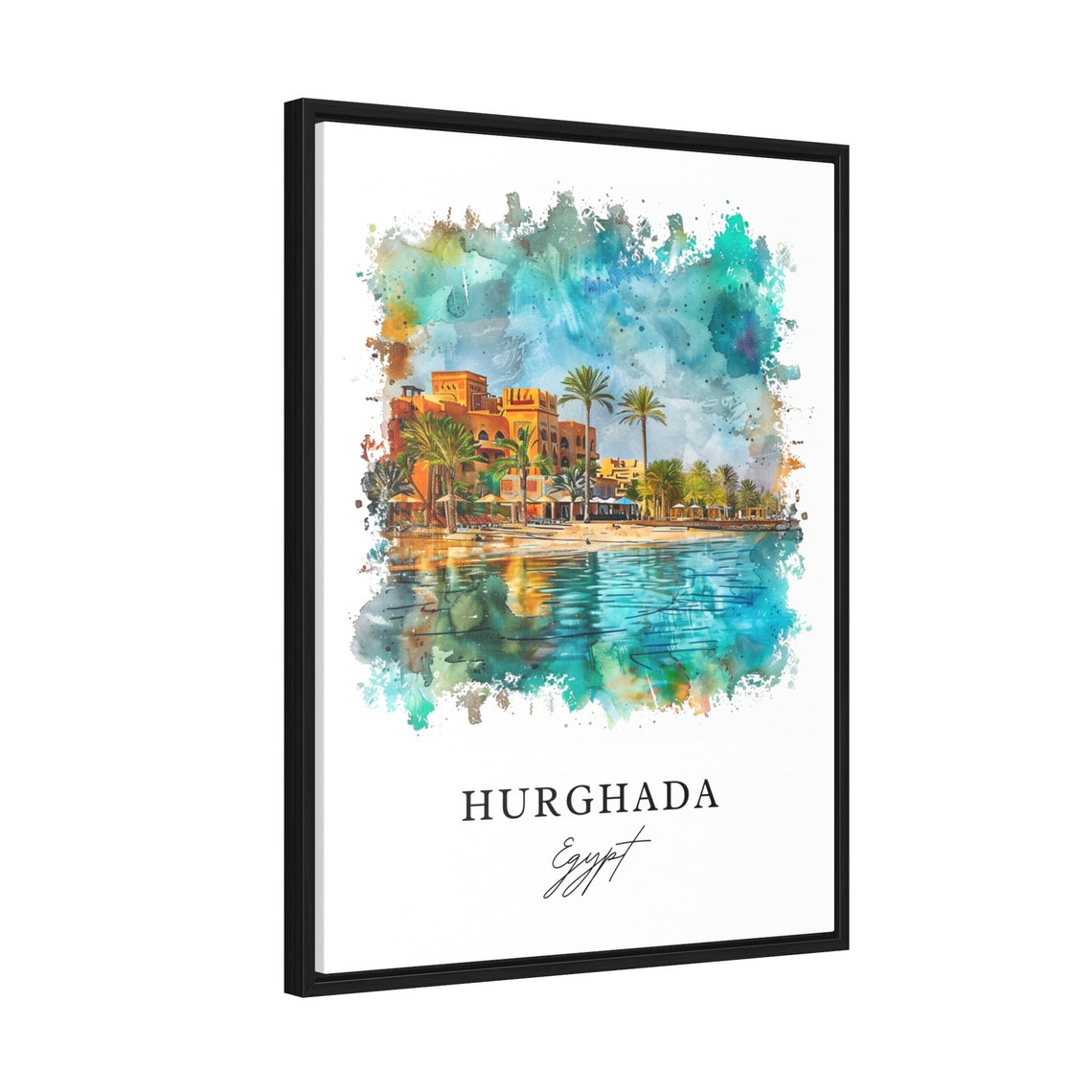 Hurghada Egypt Red Sea Resort Palms Watercolor Beach Travel Poster - Image 2