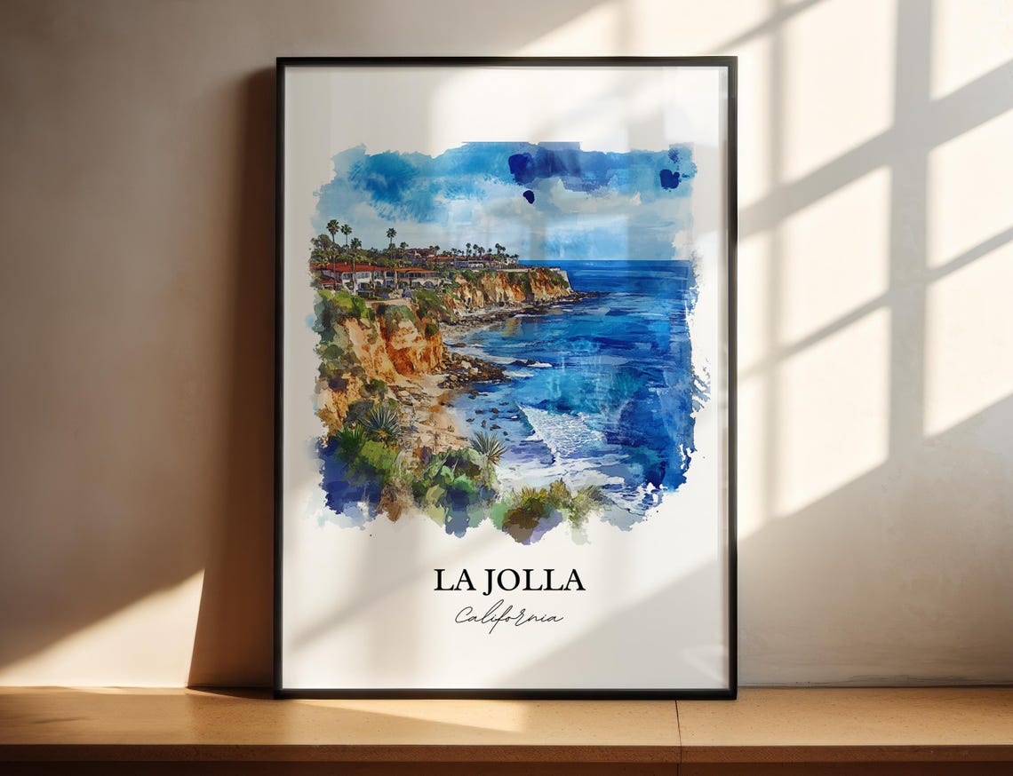 La Jolla California Coastal Cliff Ocean View Watercolor Poster