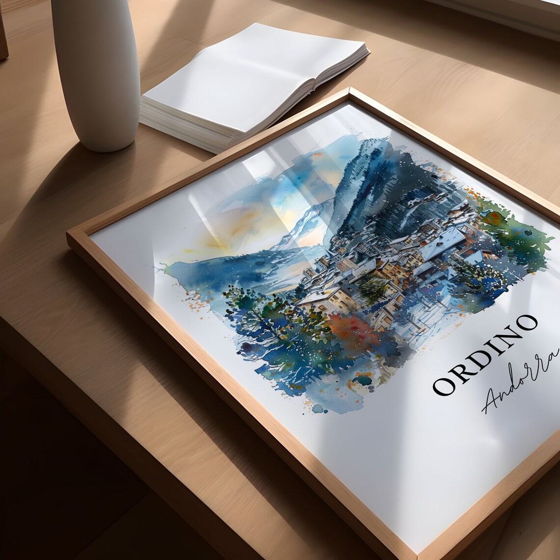 Ordino Andorra Snowy Mountain Village Watercolor Travel Poster - Image 5