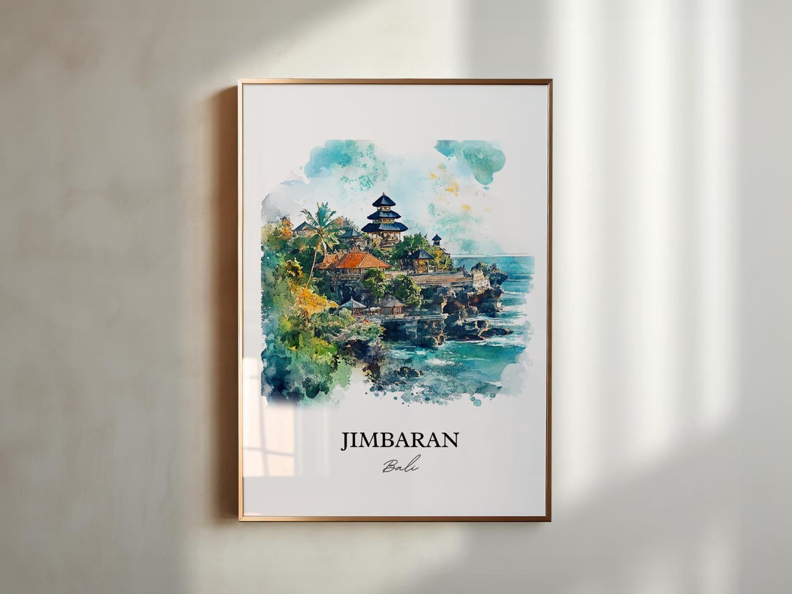 Jimbaran Bali Dreamy Watercolor Ocean Cliff Temple Sea View Poster - Image 4