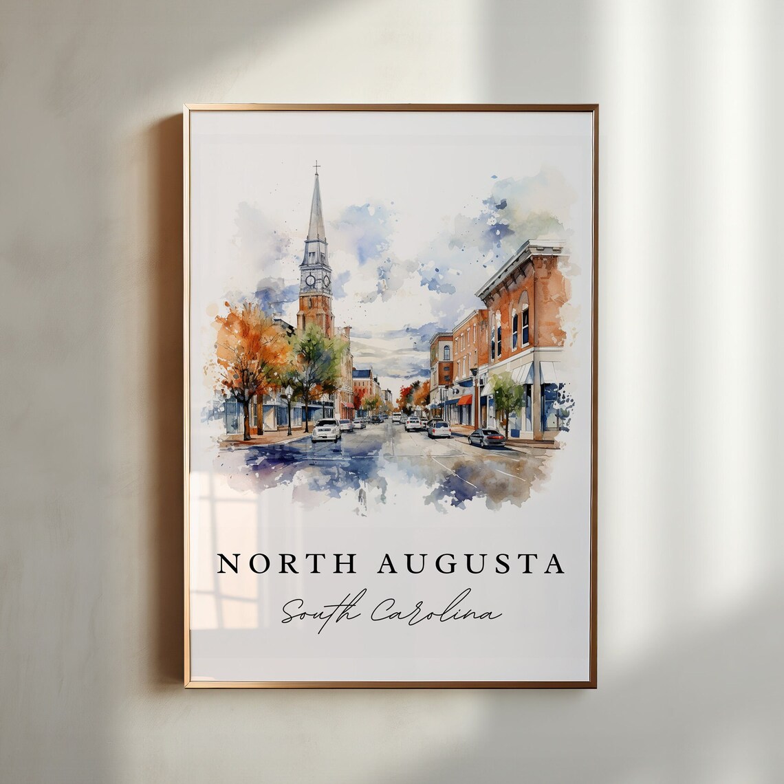 North Augusta South Carolina Watercolor Church Street Poster