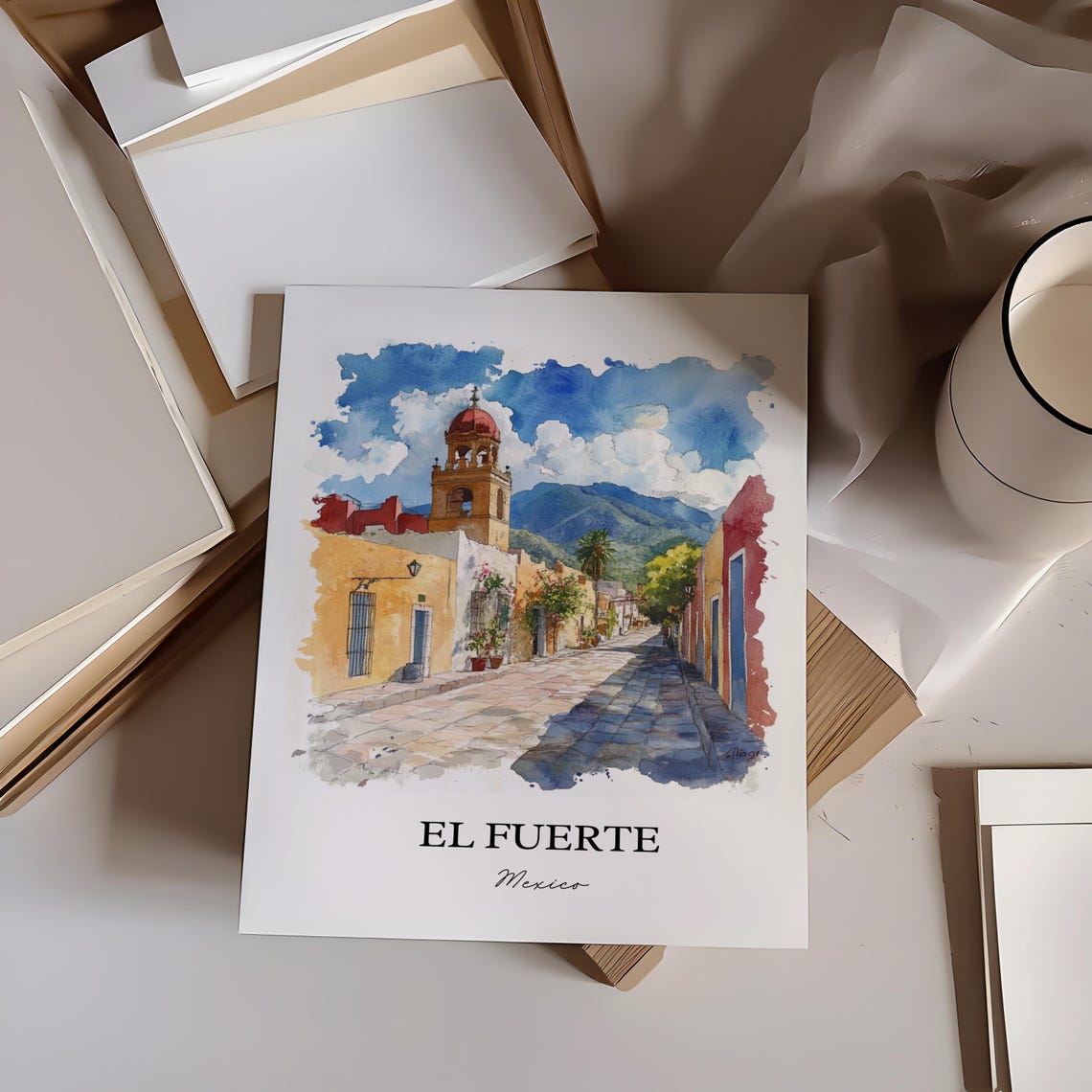 El Fuerte Mexico Colonial Street Bell Tower Mountains Poster - Image 2