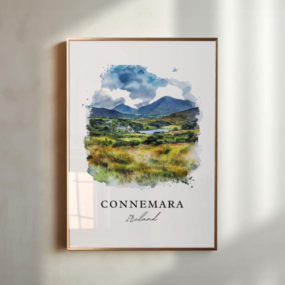 Connemara Ireland Watercolor Travel Poster, Western Gift
