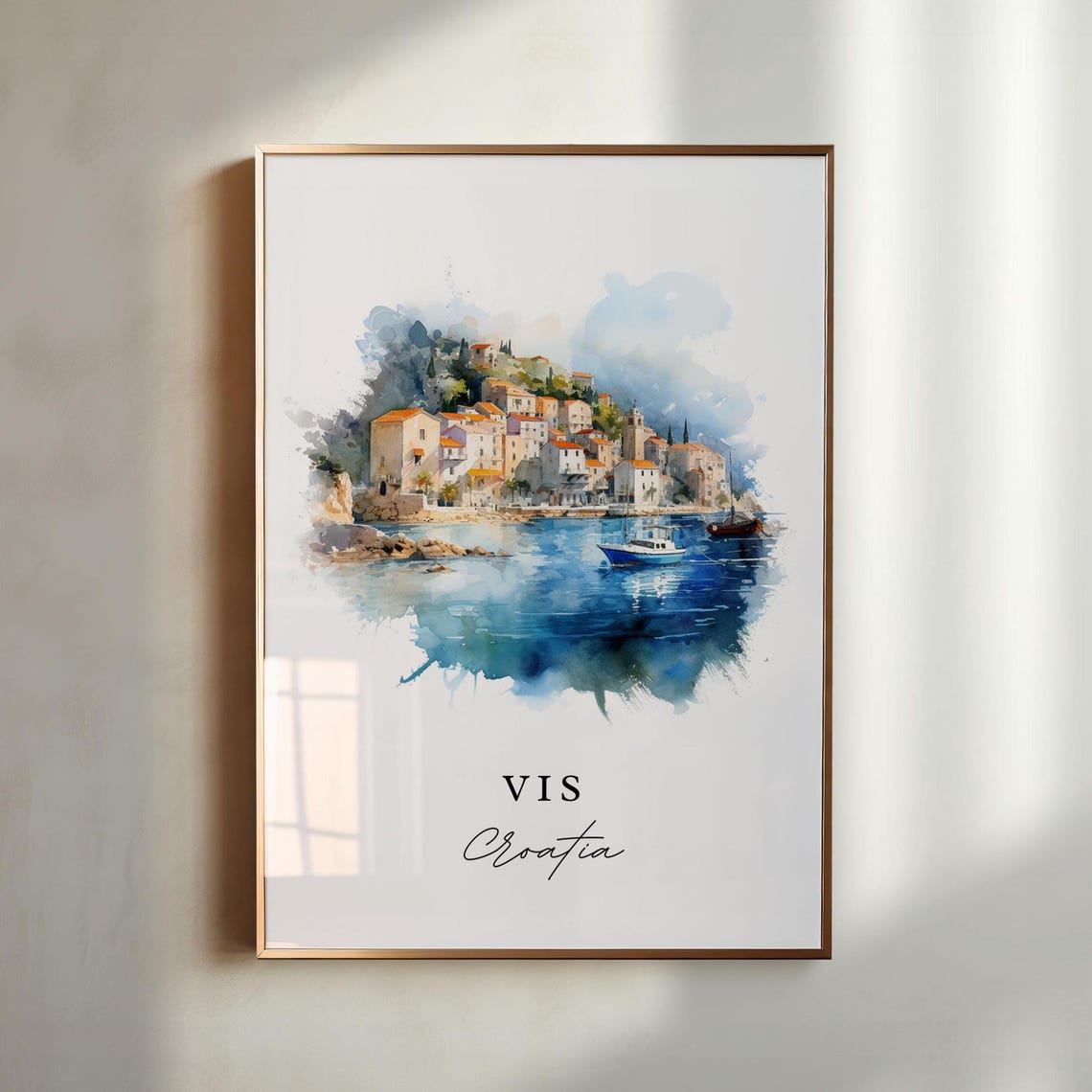 Vis Croatia Watercolor Travel Poster, Wall Art Print - Image 6