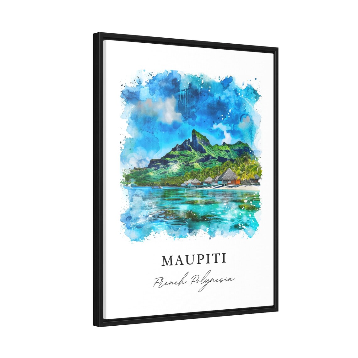 Maupiti French Polynesia Watercolor Island Bungalows Travel Poster - Image 2