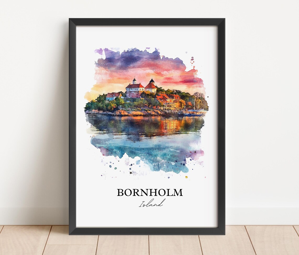 Bornholm Island Denmark Castle Sunset Harbor Watercolor Poster - Image 2