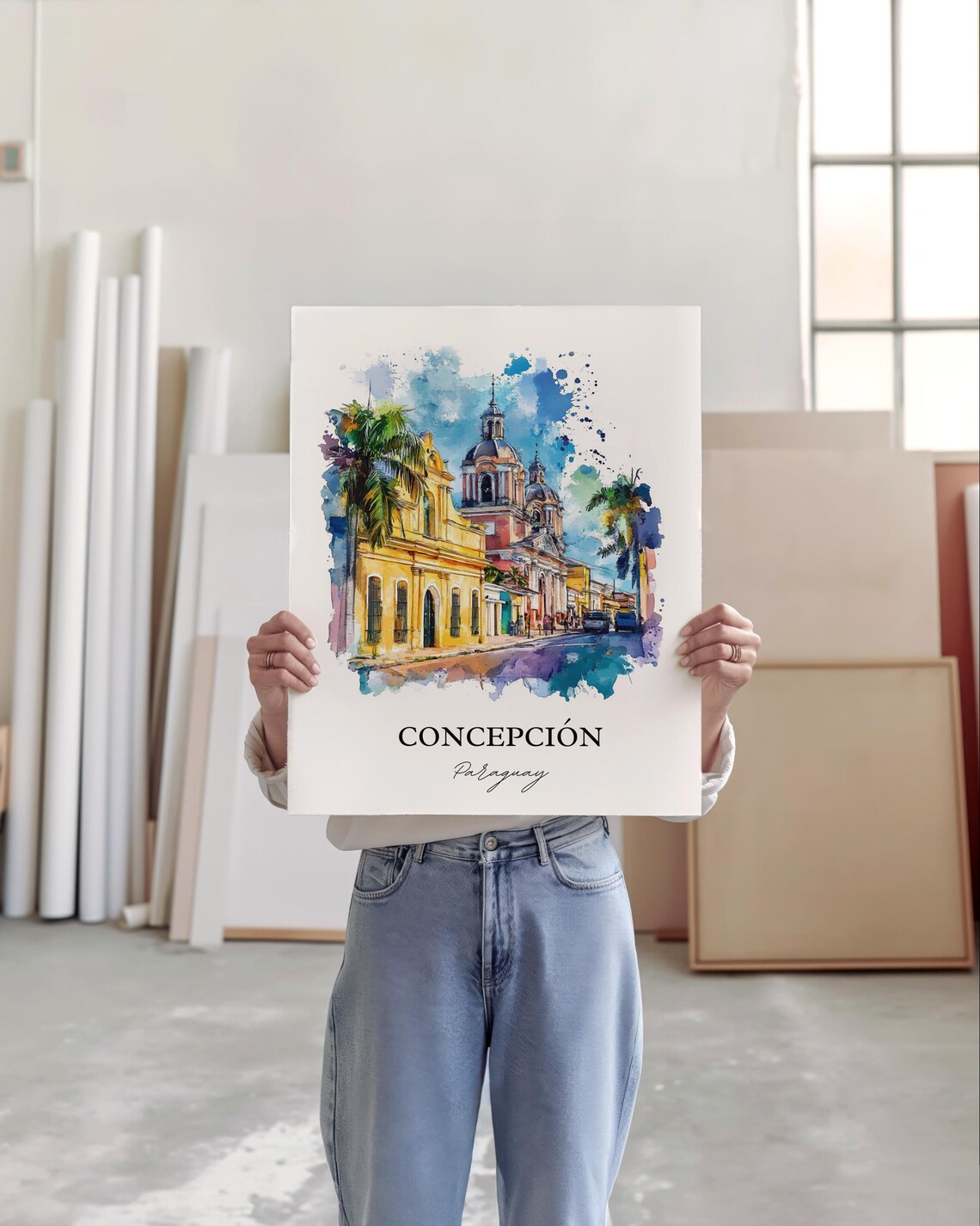 Concepción Paraguay Watercolor Church Street Old Town Poster - Image 6
