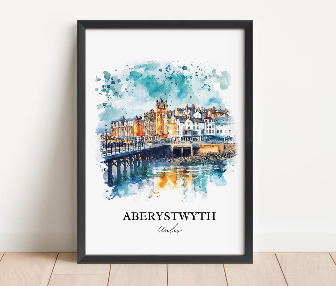 Aberystwyth Ceredigion Wales Watercolor Travel Poster - Image 2