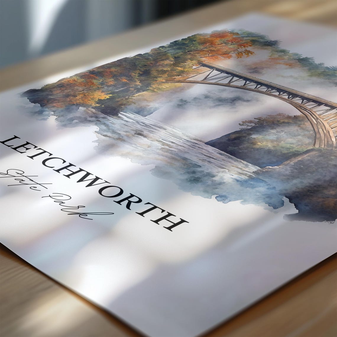 Letchworth State Park Watercolor Gorge Bridge Falls Scene Poster - Image 6