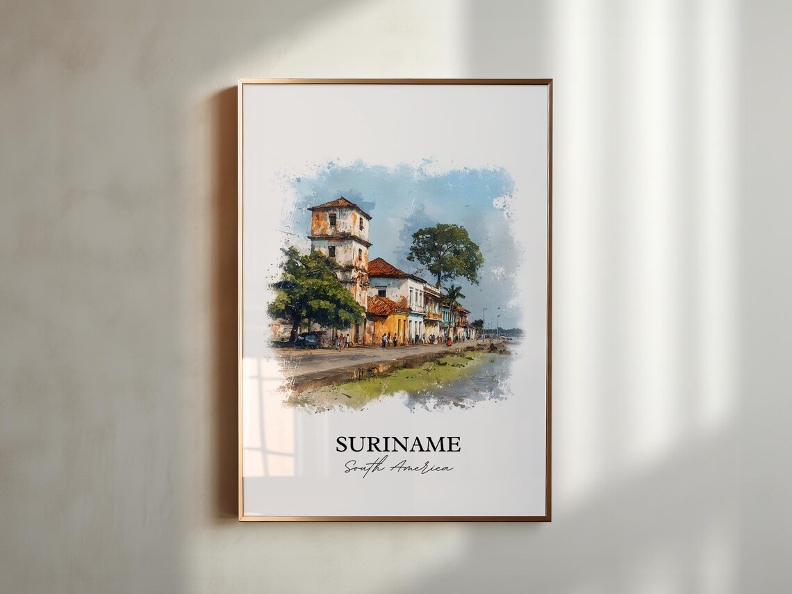 Suriname South America Colonial Waterfront Watercolor Poster - Image 5