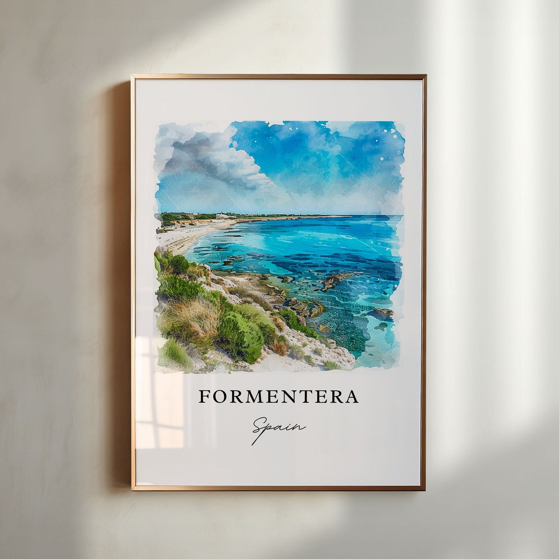Formentera Spain Turquoise Beach Watercolor Island Coast Poster