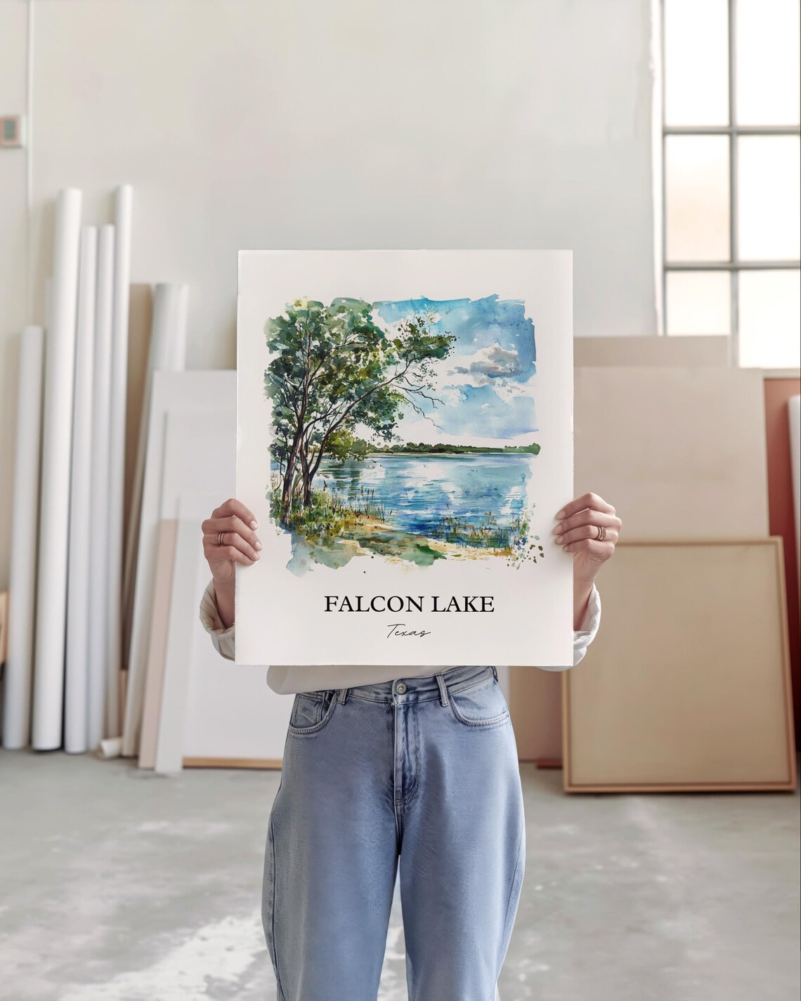 Falcon Lake Texas Lakeside Tree Watercolor Nature Travel Poster - Image 3