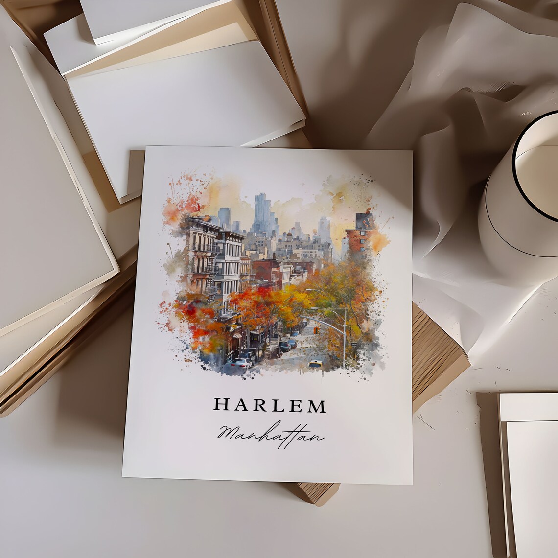 Harlem Manhattan New York Autumn Street Watercolor City Poster - Image 6