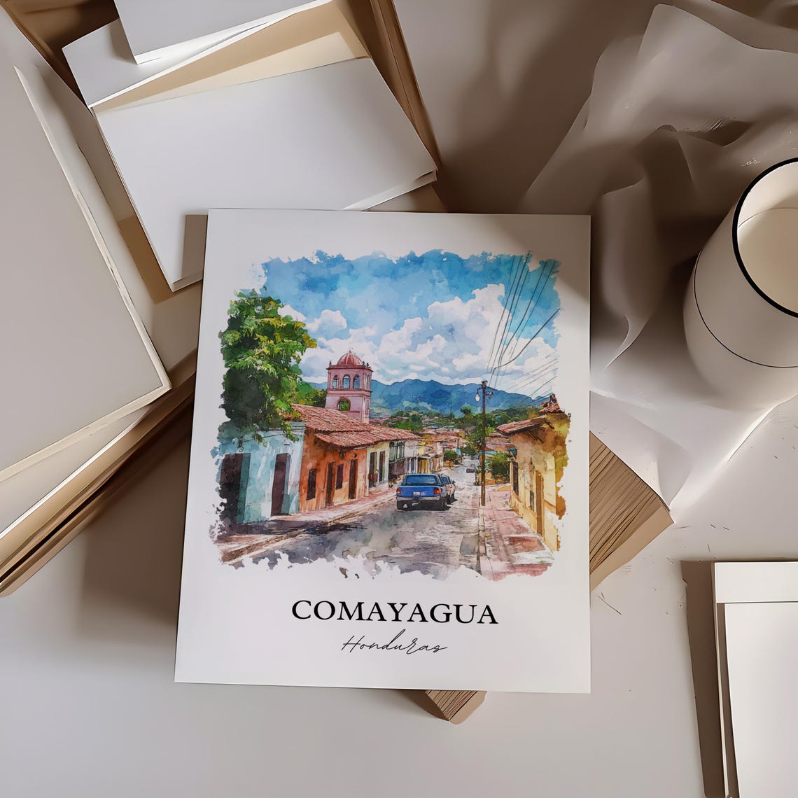 Comayagua Wall Art Honduras Print Watercolor Gift Travel Poster Housewarming - Image 3