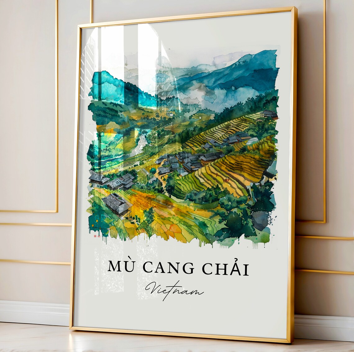 Mu Cang Chai Vietnam Golden Rice Terraces Watercolor Travel Poster - Image 4