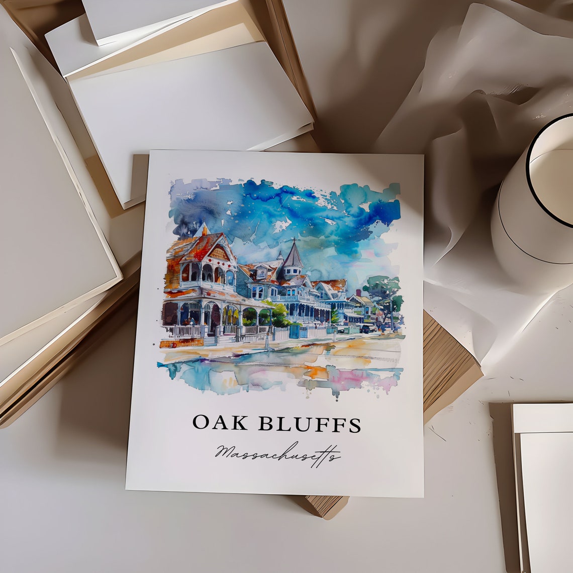 Oak Bluffs MA Watercolor Travel Poster Print - Image 6