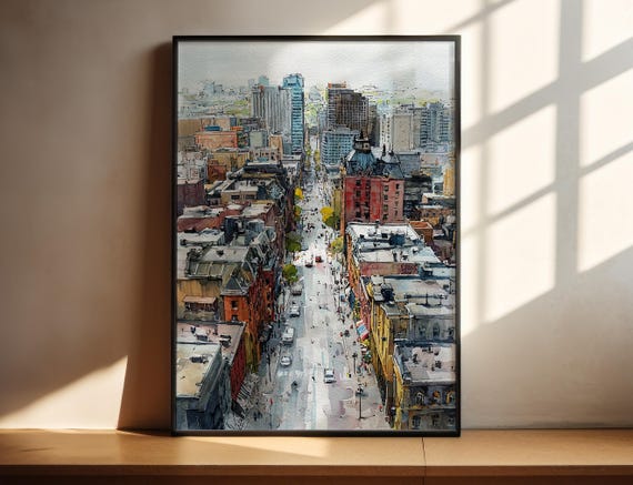 Montreal Watercolor Travel Poster, Canada Skyline