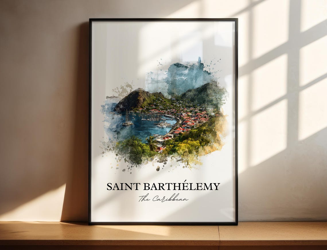 St Barts Watercolor Travel Poster, Caribbean Art