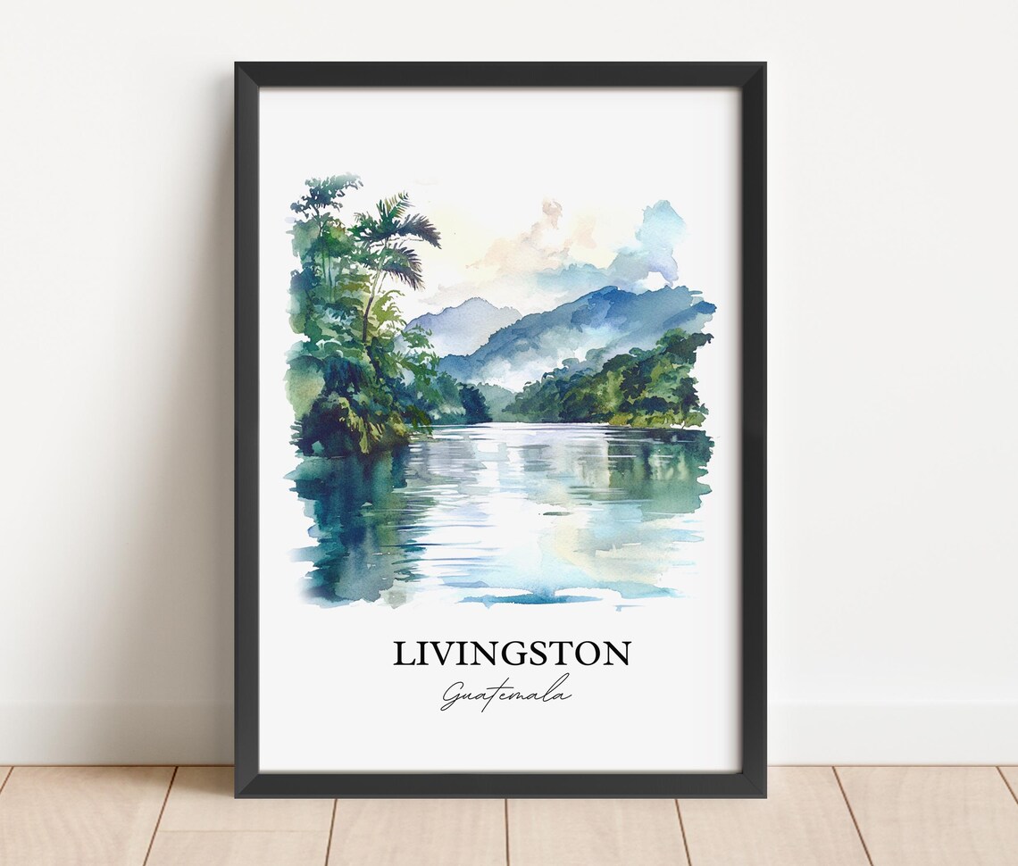 Livingston Guatemala Jungle River Palm Trees Watercolor Scenic Poster - Image 6