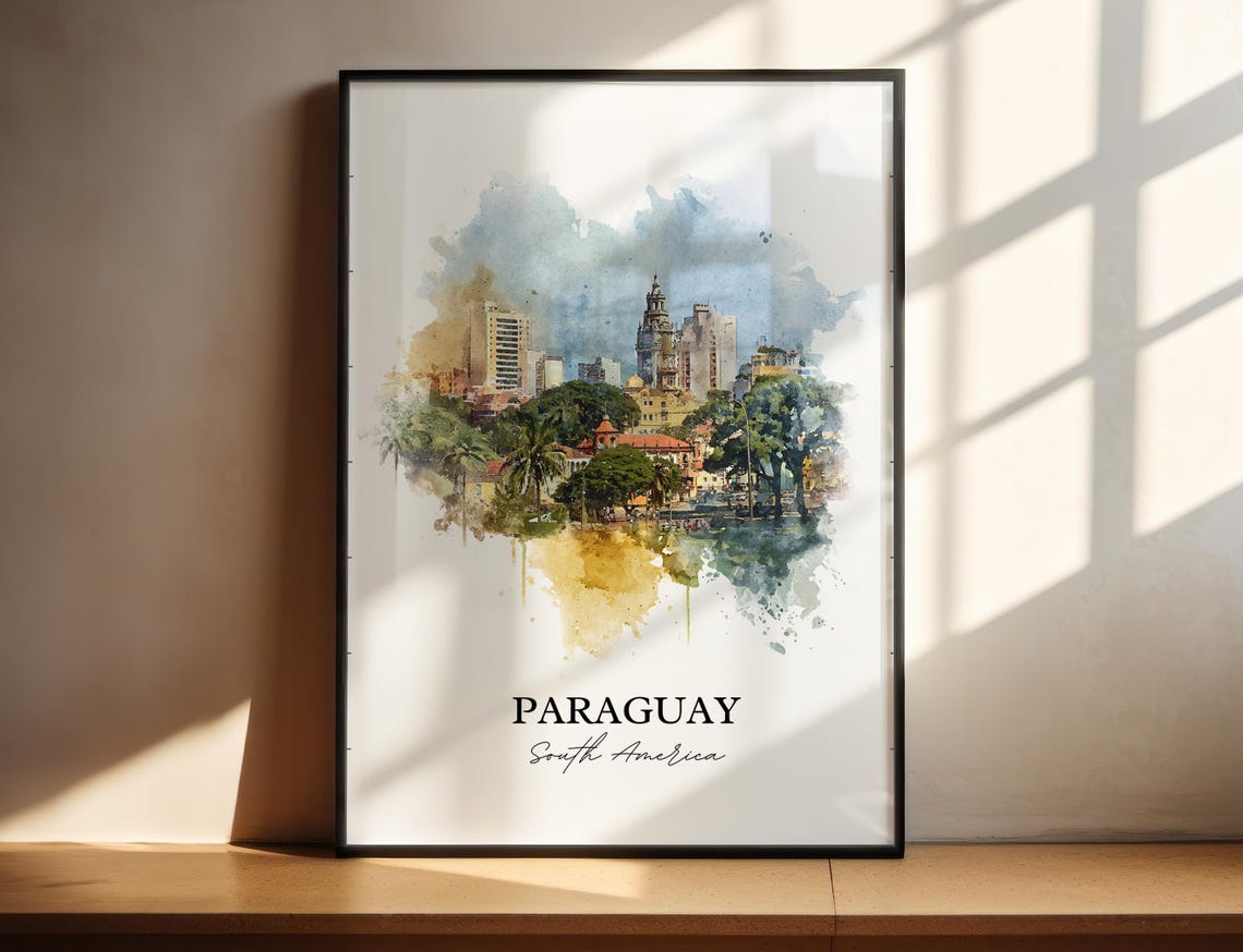 Paraguay Wall Art Print Watercolor South America Gift Travel Poster Housewarming
