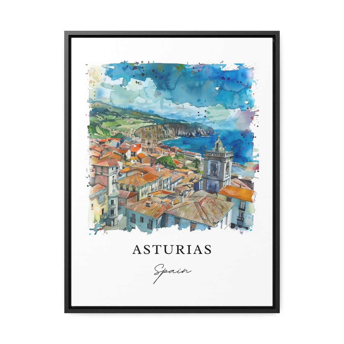 Asturias Spain Watercolor Travel Poster, Housewarming - Image 3