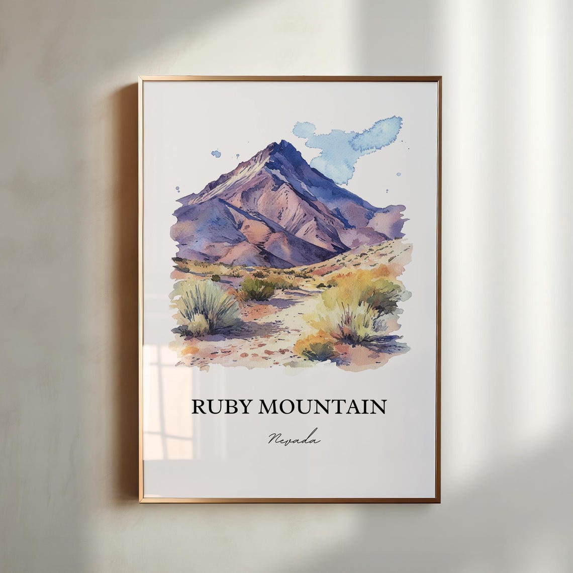 Ruby Mountain Nevada Desert Peak Watercolor Landscape Travel Poster