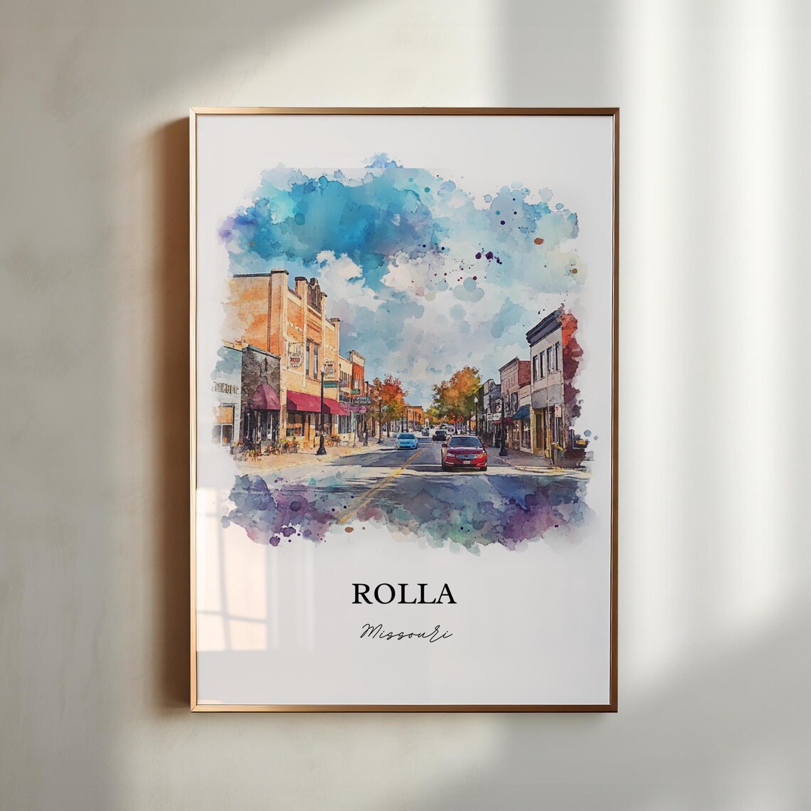 Rolla Missouri Bustling Main Street Autumn Watercolor Poster - Image 4