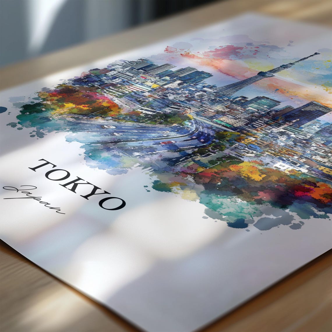 Tokyo Skyline Watercolor Travel Poster, Japan - Image 6