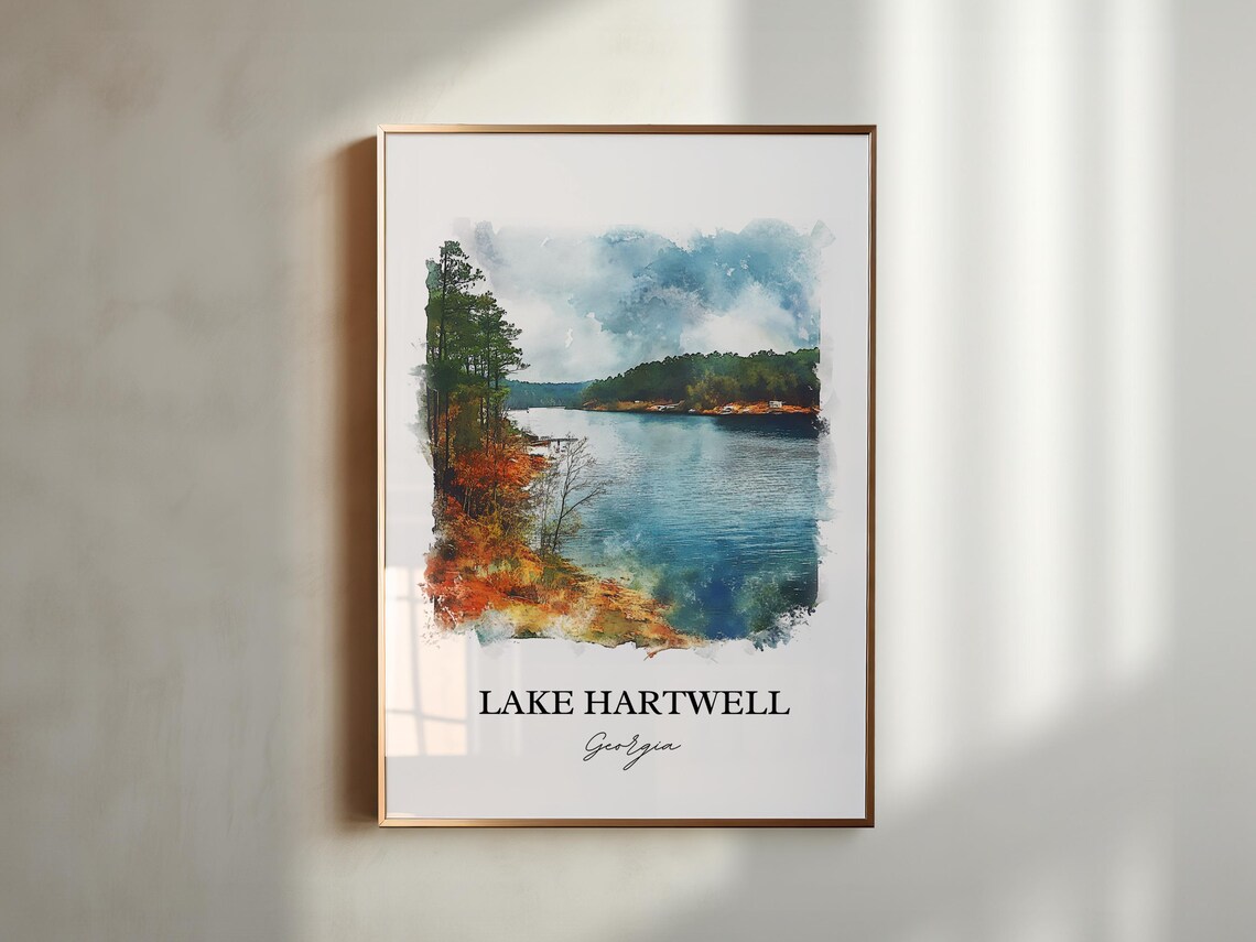 Lake Hartwell Georgia Pine Shoreline Watercolor Travel Poster - Image 5