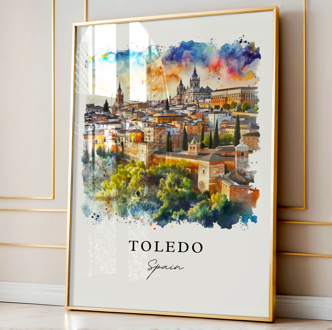 Toledo Spain Historic Cityscape Cathedral Watercolor Castle Poster - Image 4