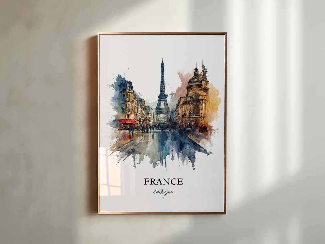 France Paris Eiffel Tower Street Watercolor Europe Travel Poster - Image 5