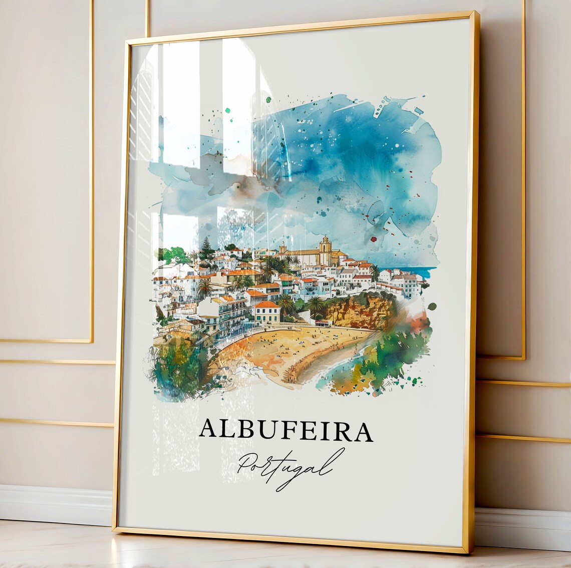Albufeira Portugal Algarve Beach Town Watercolor Travel Poster - Image 4