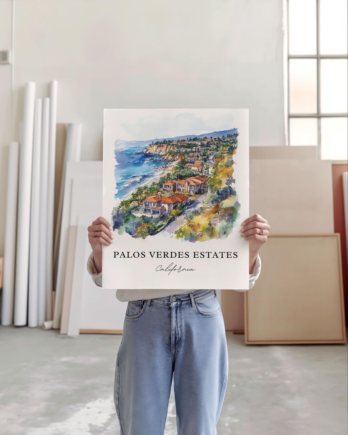 Palos Verdes Estates California Coastal Cliffs Watercolor Poster - Image 4