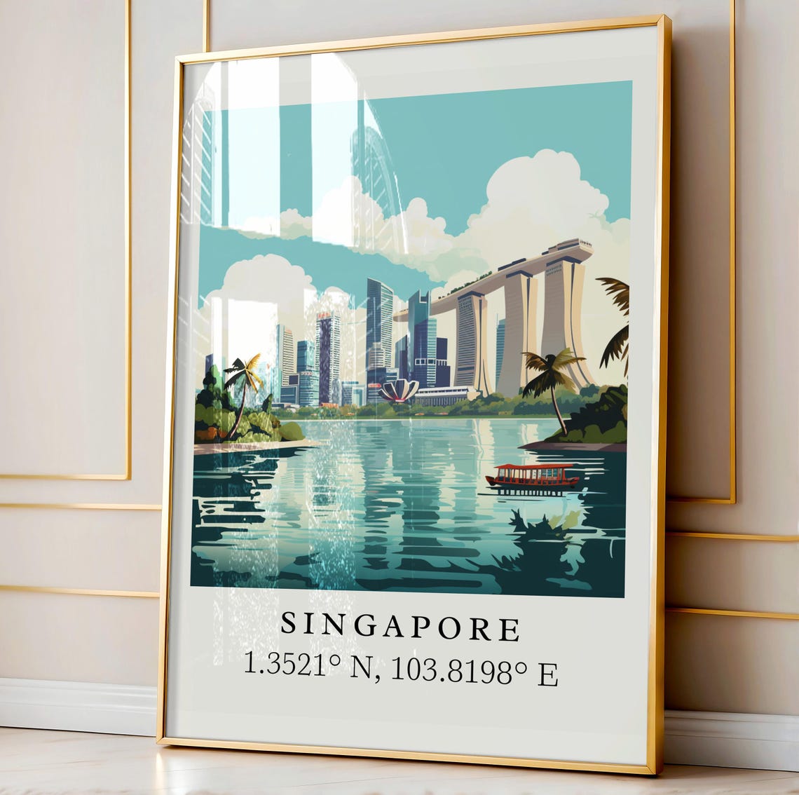 Singapore Skyline Custom Text Travel Poster - Image 4