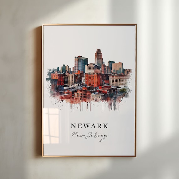 Newark New Jersey Downtown Skyline Watercolor Urban City Poster