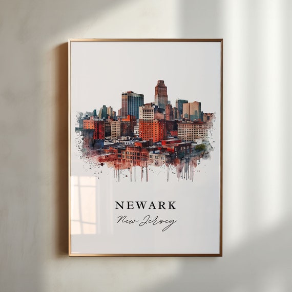 Newark Traditional Travel Art New Jersey Print Wedding Gift Birthday Present Custom Text Perfect