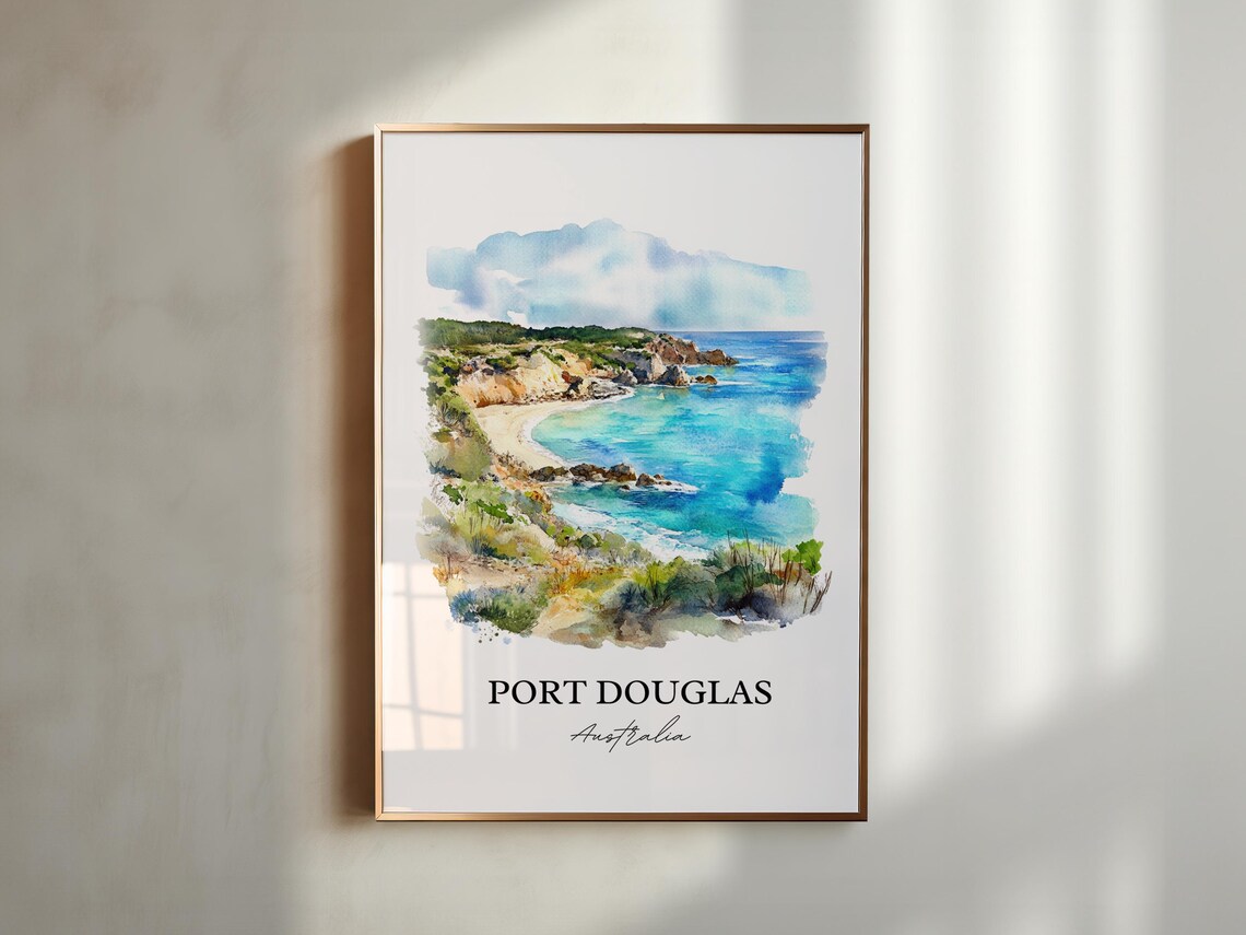 Port Douglas Australia Turquoise Bay Watercolor Coastal Art Poster - Image 2