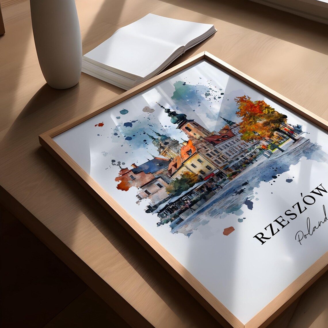 Rzeszow Poland Historic Old Town Market Watercolor Travel Poster - Image 4