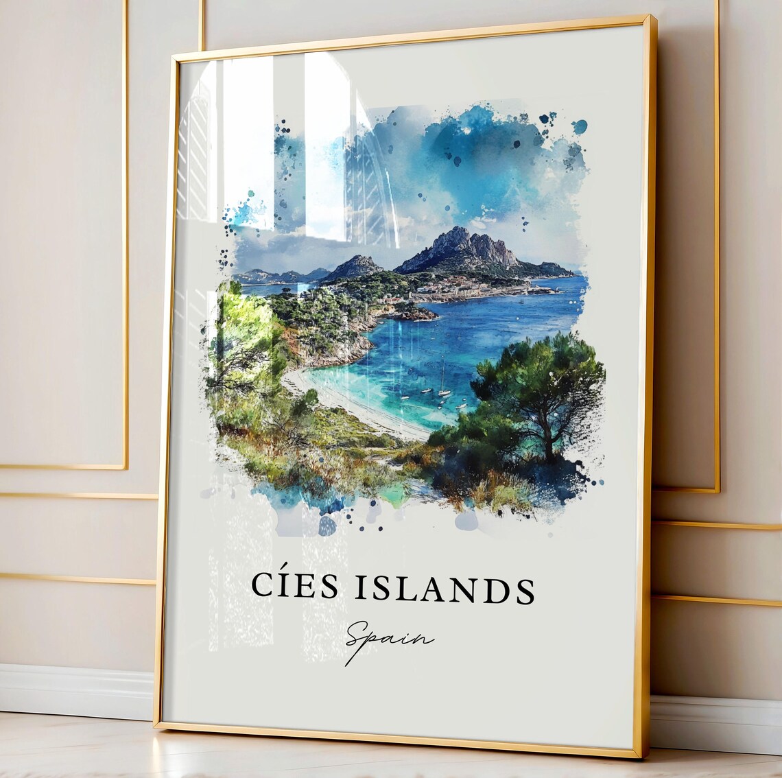 Cies Islands Spain Galicia Beach Coast Watercolor Travel Poster - Image 4