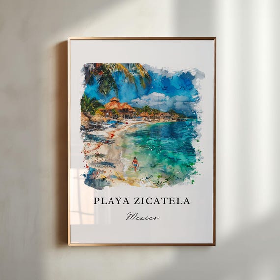 Playa Zicatela Mx Art Print Oaxaca Watercolor Puerto Escondido Gift Travel Poster Housewarming