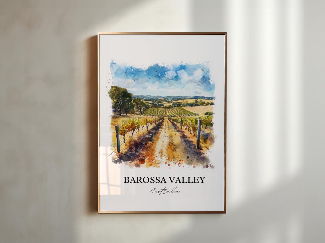 Barossa Valley Australia Vineyard Landscape Watercolor Rustic Poster - Image 4