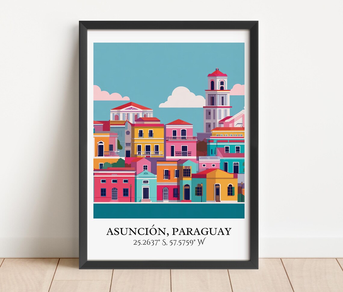 Asuncion Paraguay Colorful Colonial Street Retro Travel Poster - Image 4