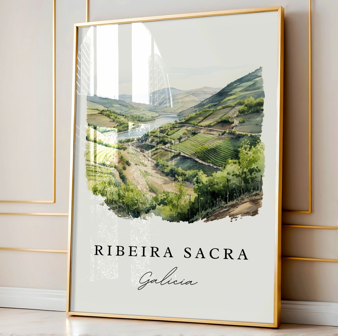 Ribeira Sacra Galicia Watercolor Vineyard Valley River Poster - Image 3