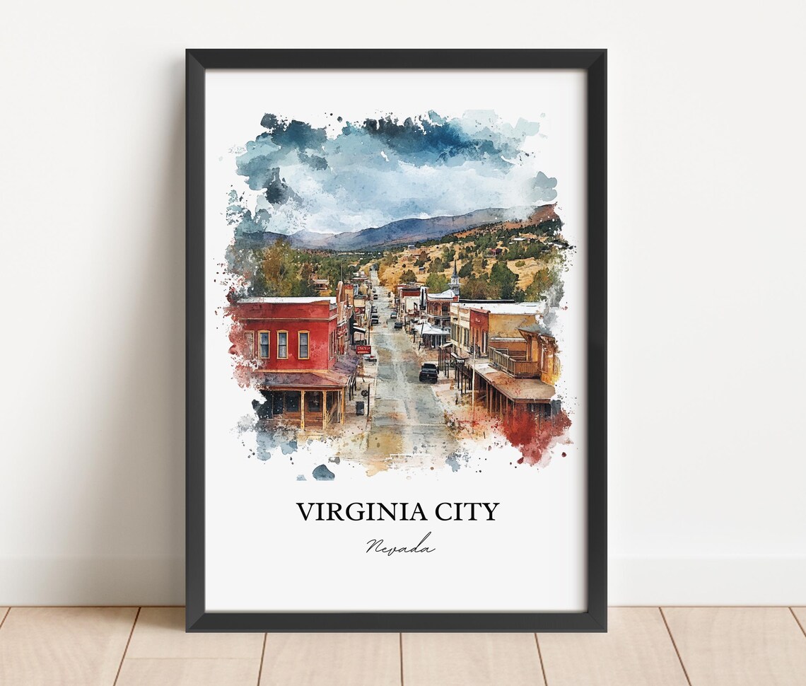 Virginia City Nevada Old West Main Street Scene Watercolor Poster - Image 2