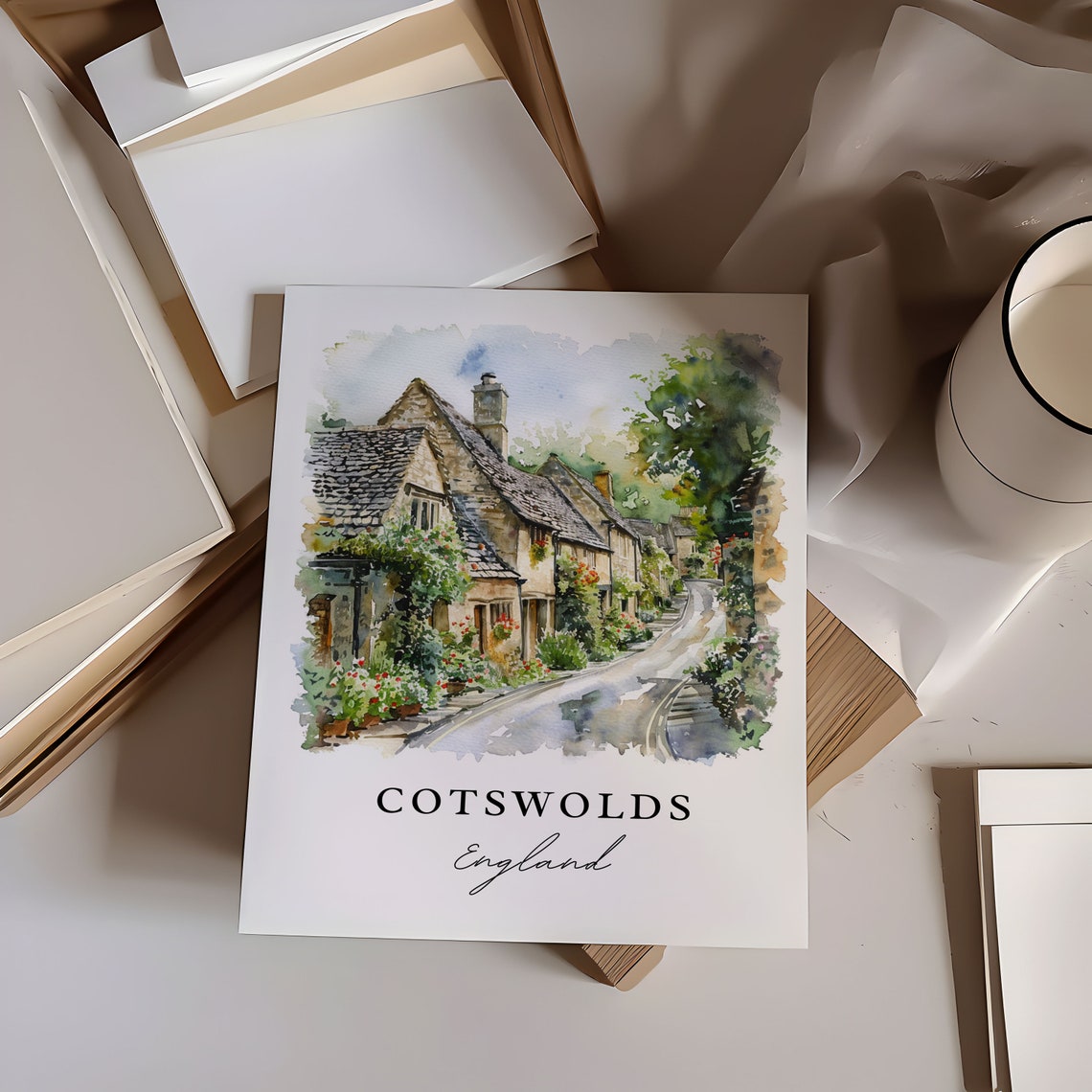 Cotswolds England Watercolor Travel Poster, Art Print - Image 5