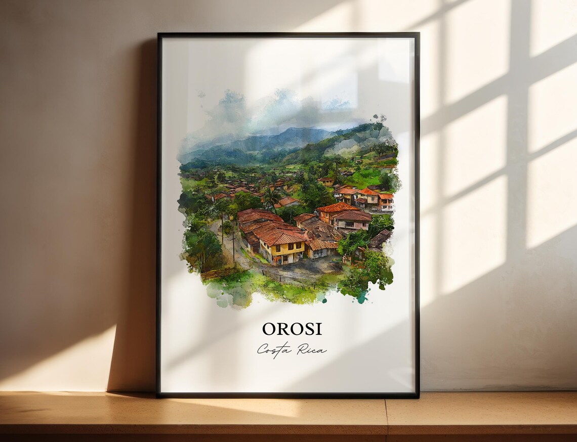 Orosi Costa Rica Green Valley Village Watercolor Travel Poster