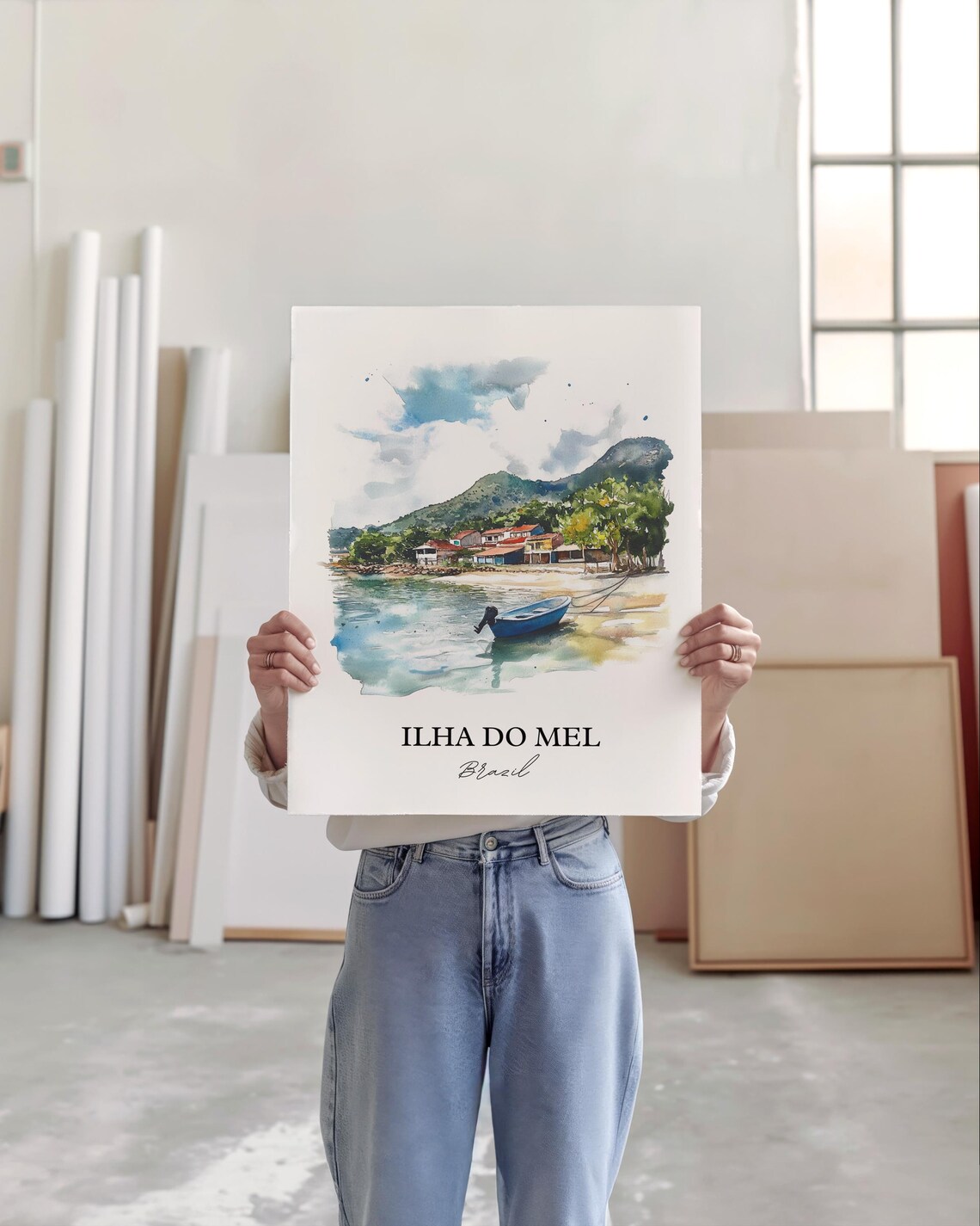 Ilha do Mel Brazil Island Shore Boat Watercolor Coastal Travel Poster - Image 5