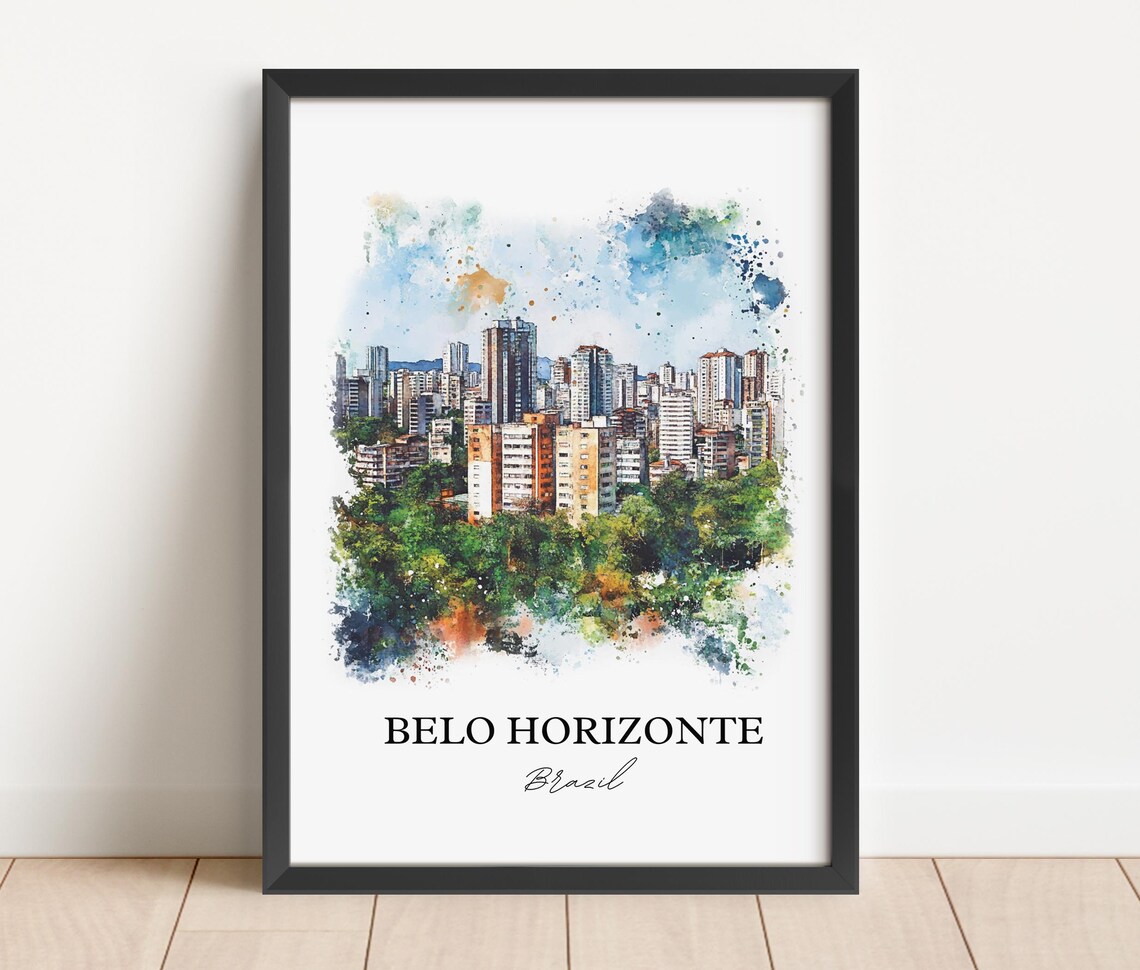 Belo Horizonte Brazil Watercolor City Skyline Green Park Poster - Image 3