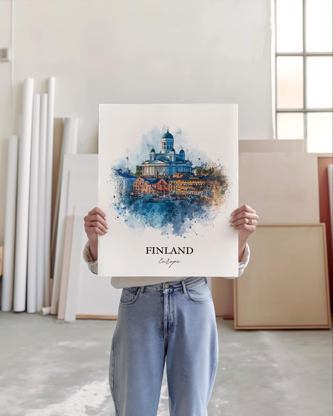 Finland Helsinki Cathedral Harbor Watercolor Europe Travel Poster - Image 4