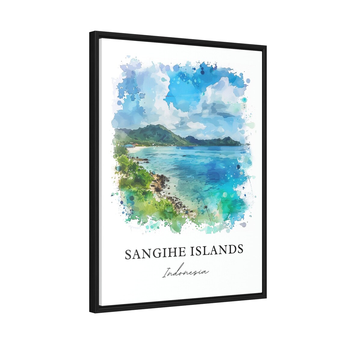 Sangihe Islands Indonesia Tropical Cove Watercolor Island Beach Poster - Image 2